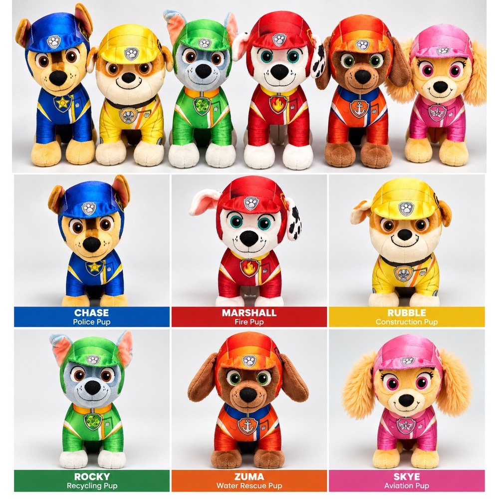 Paw Patrol The Mighty Movie Plush SET of 6 NEW GUND Movie Uniforms 6"